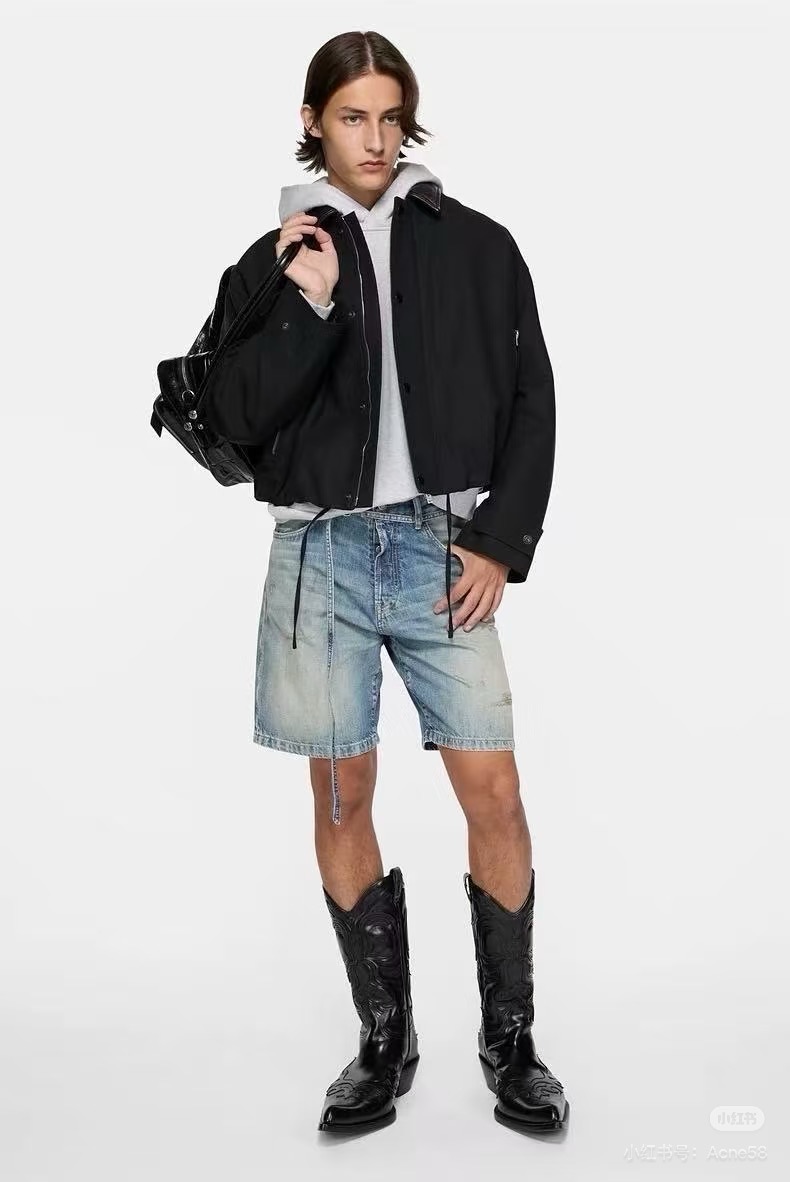 Acne Studios Belted Distressed Denim Shorts