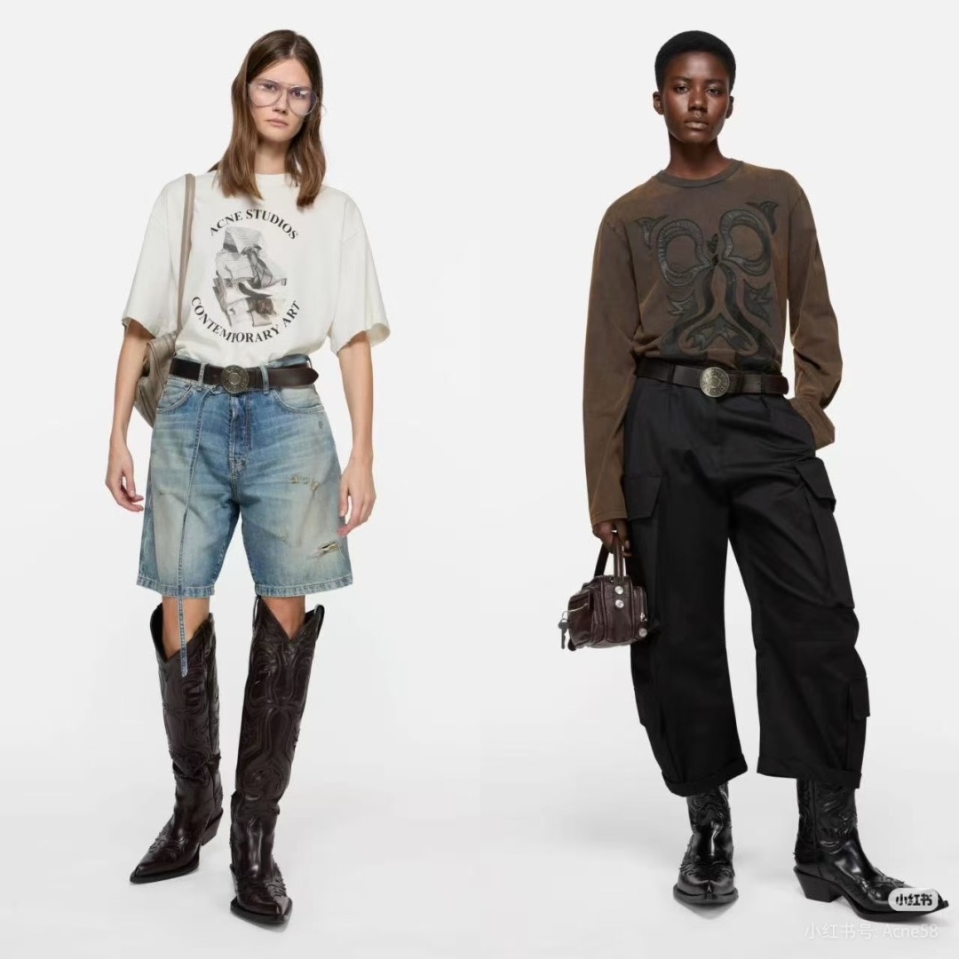 Acne Studios Belted Distressed Denim Shorts