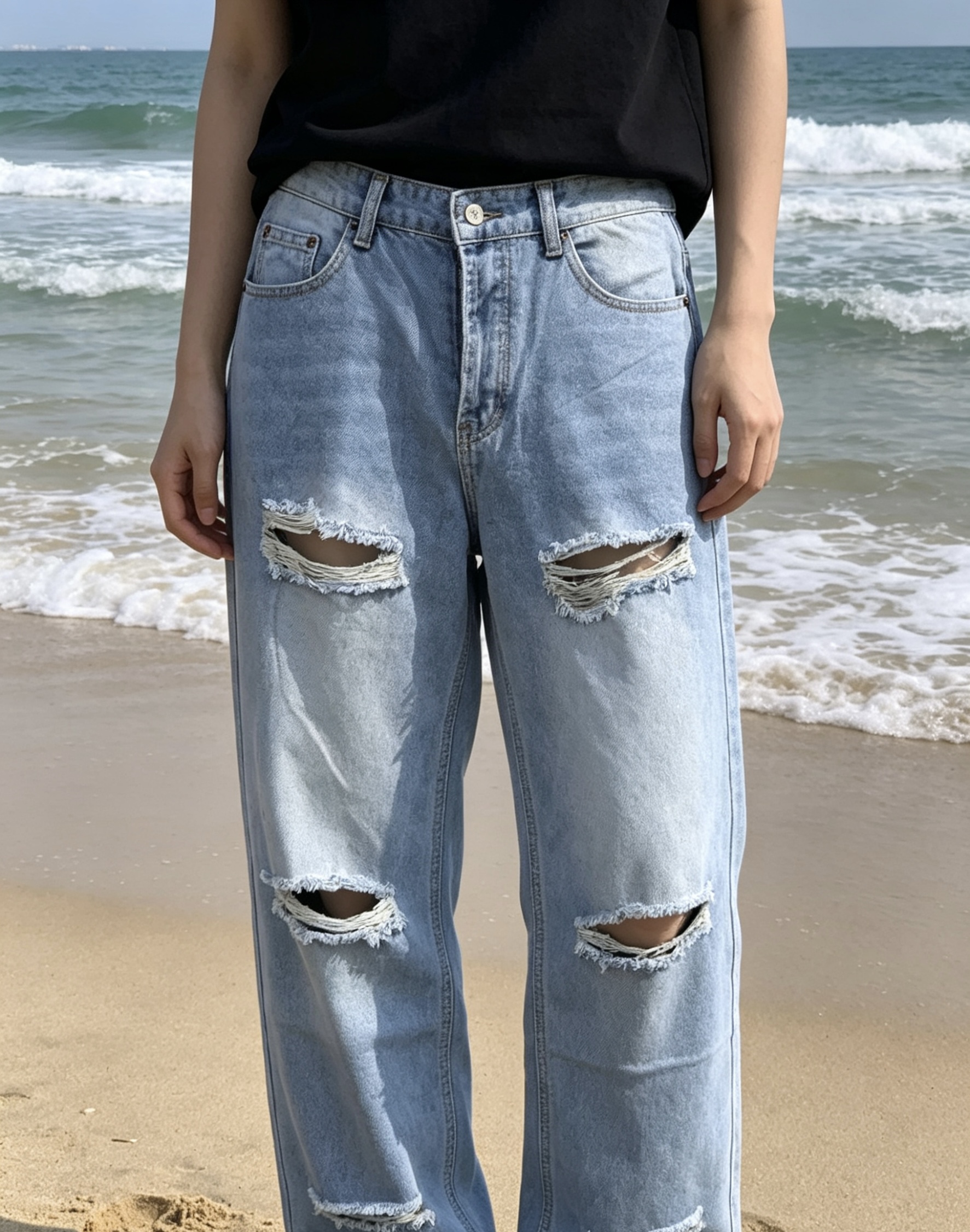 Acne Studios Ice Blue Slashed Distressed Jeans