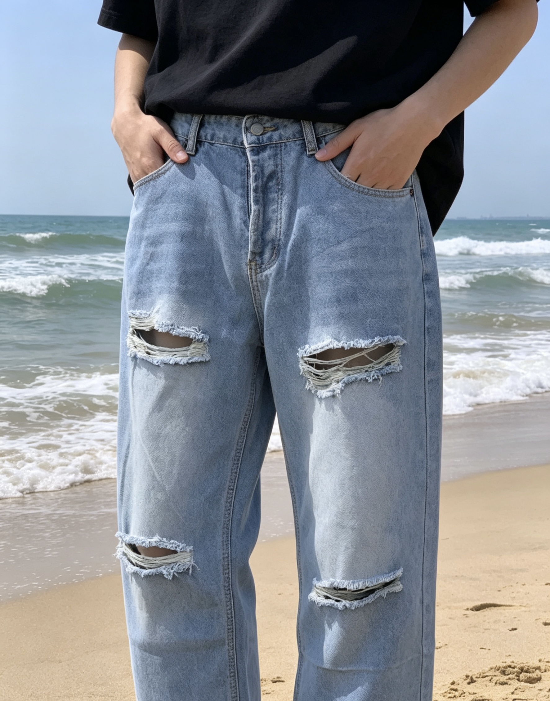 Acne Studios Ice Blue Slashed Distressed Jeans