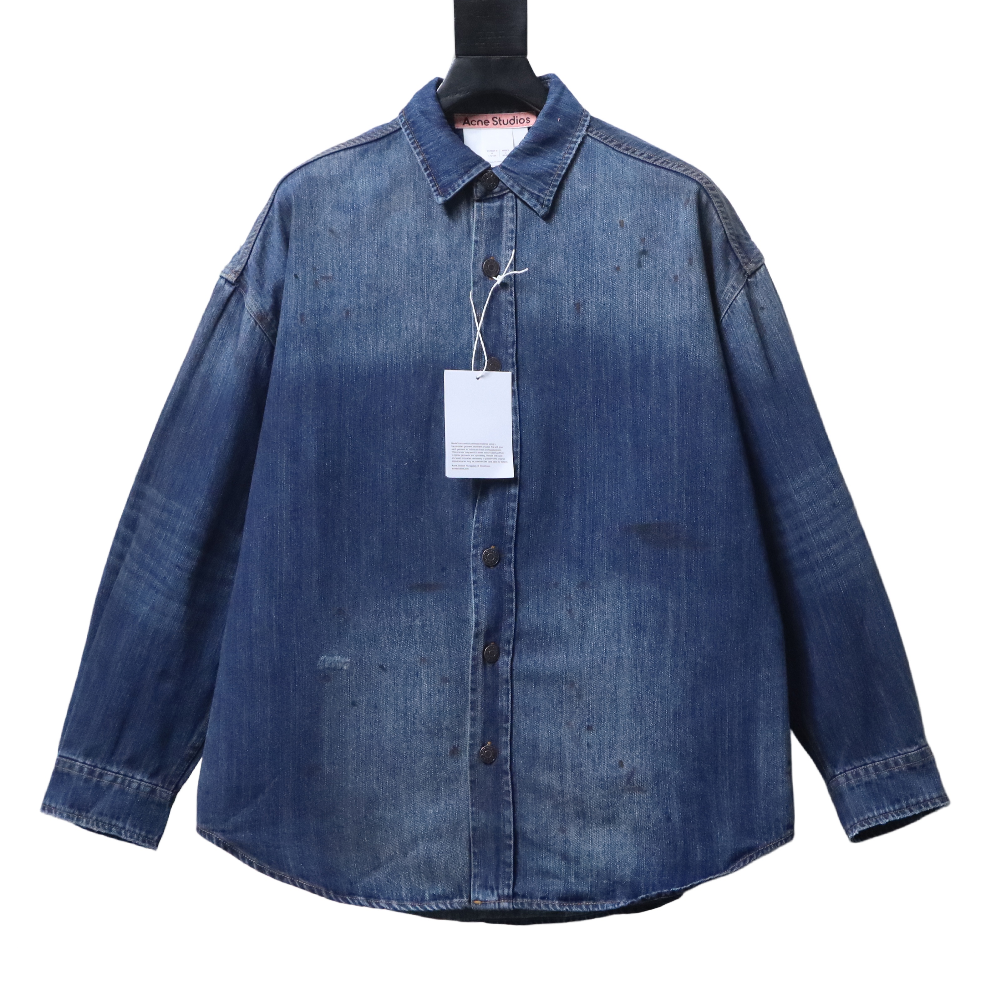 Acne Studios Paint-Splatter Distressed Denim Shirt