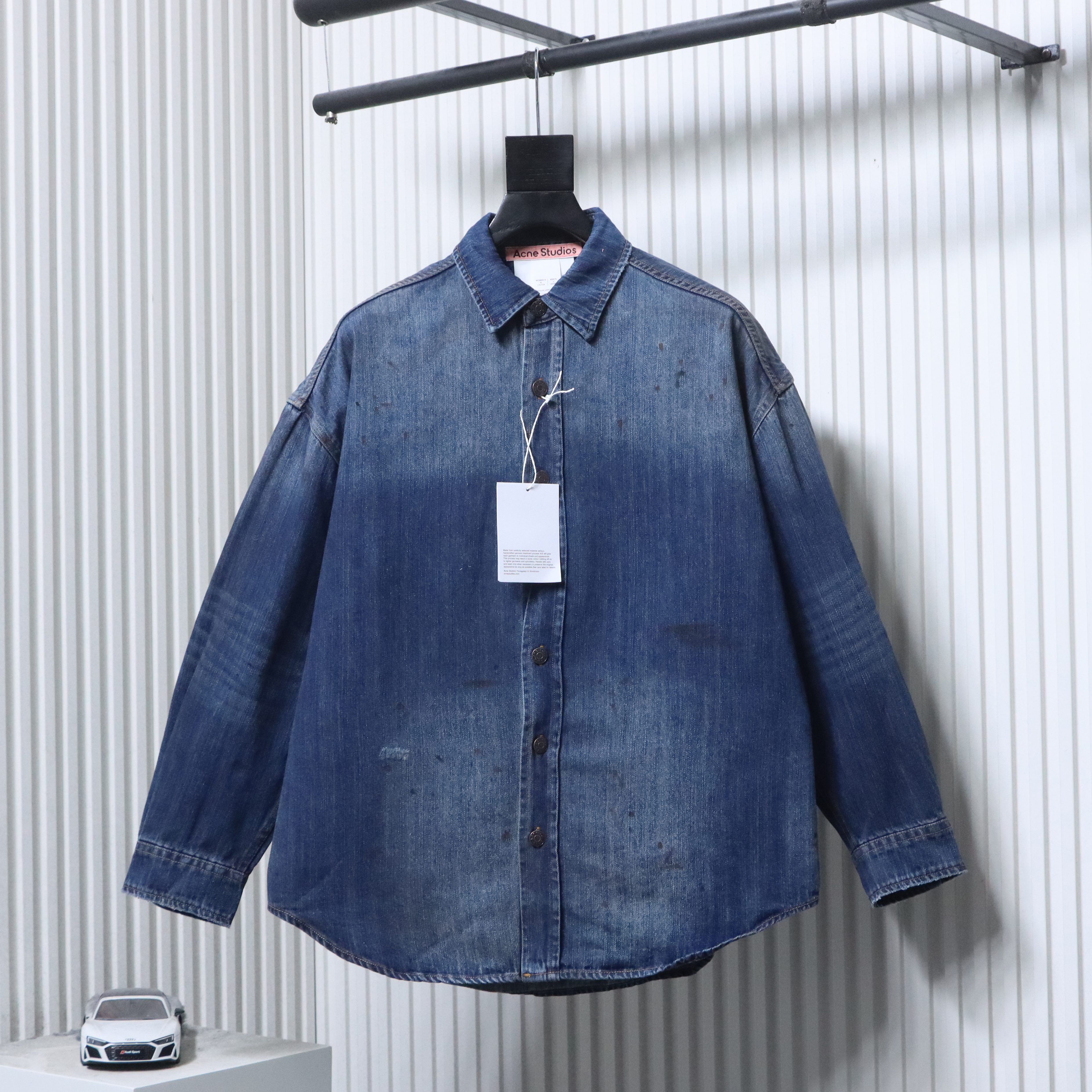 Acne Studios Paint-Splatter Distressed Denim Shirt
