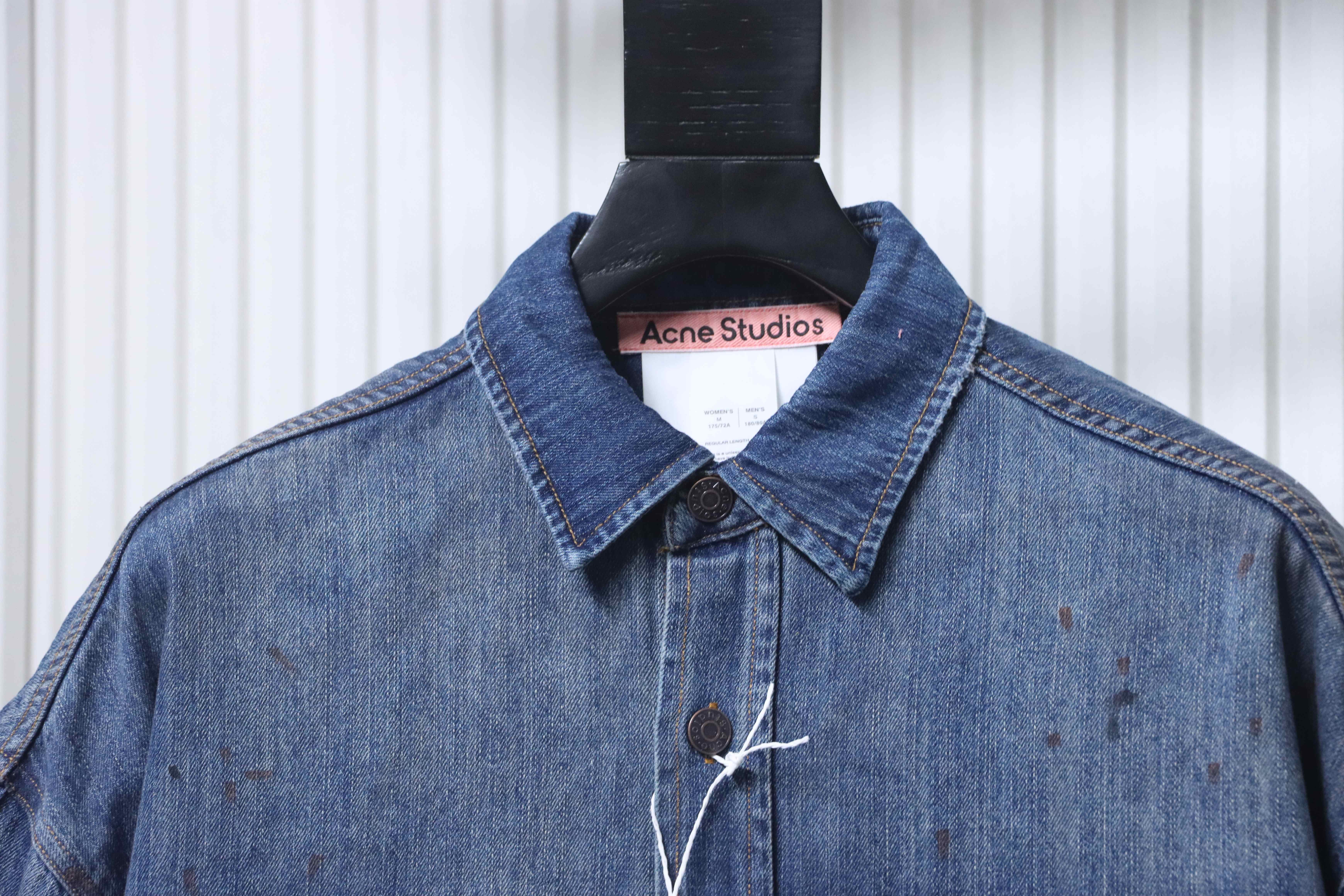 Acne Studios Paint-Splatter Distressed Denim Shirt