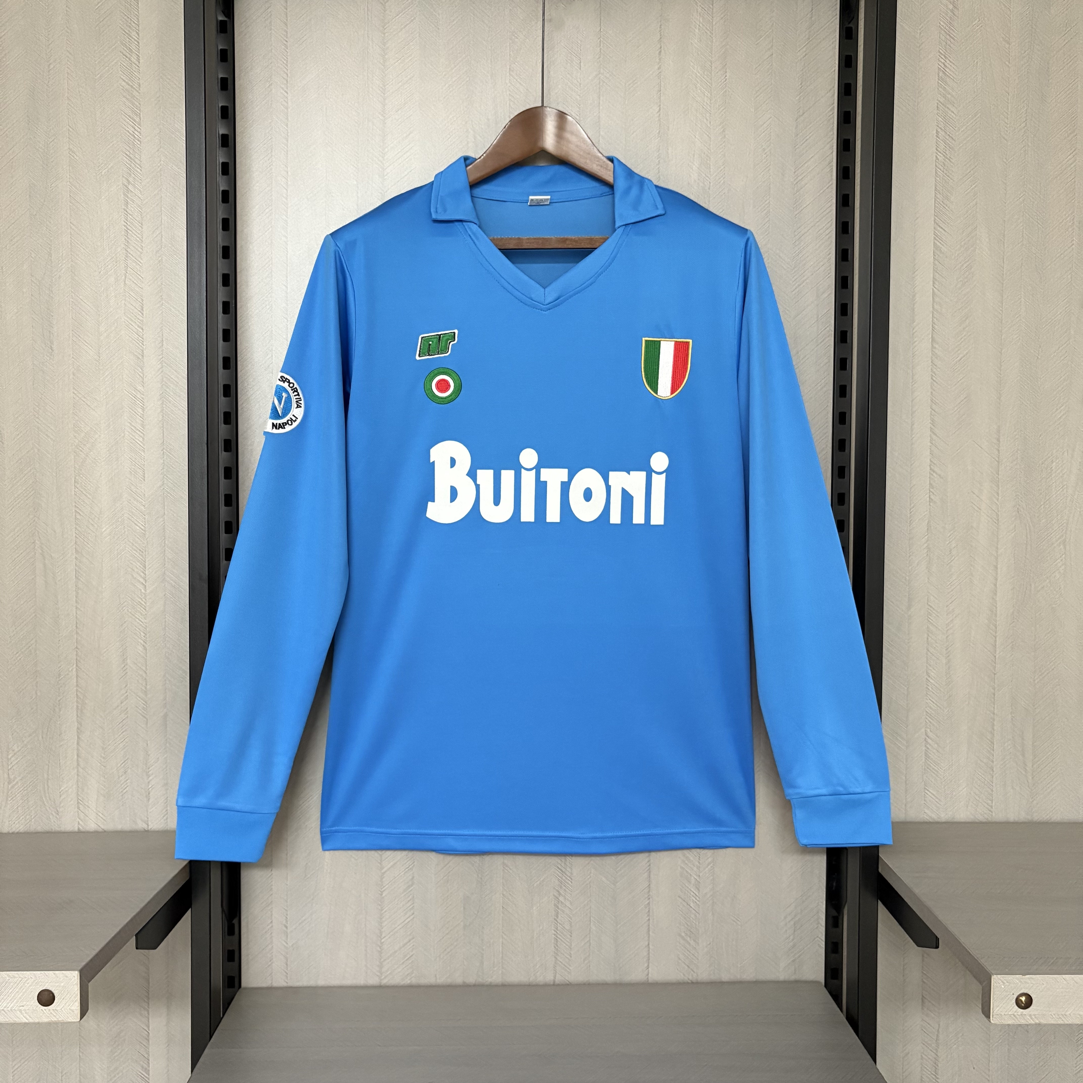 Napoli Mens Retro Long Sleeve Home Jersey