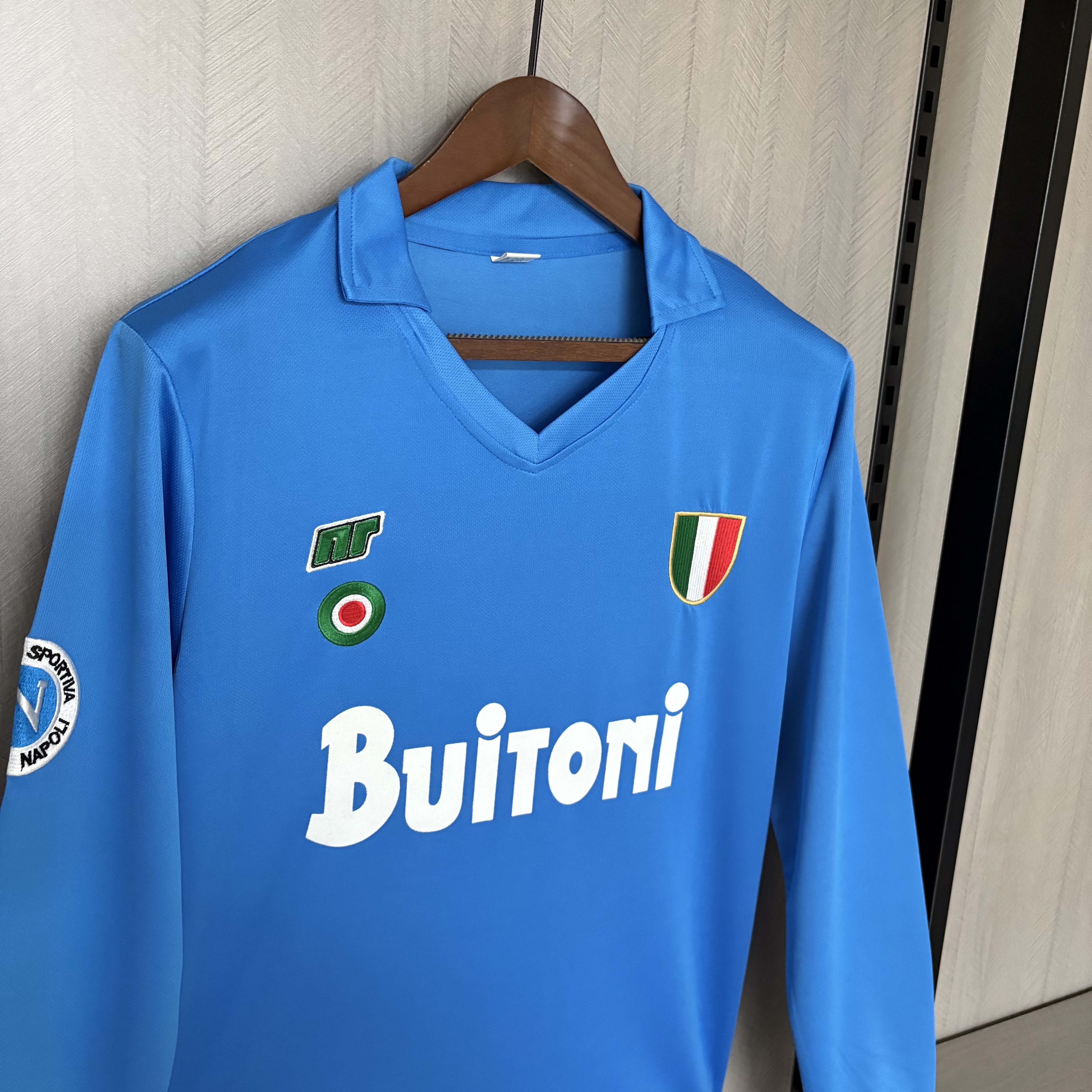 Napoli Mens Retro Long Sleeve Home Jersey