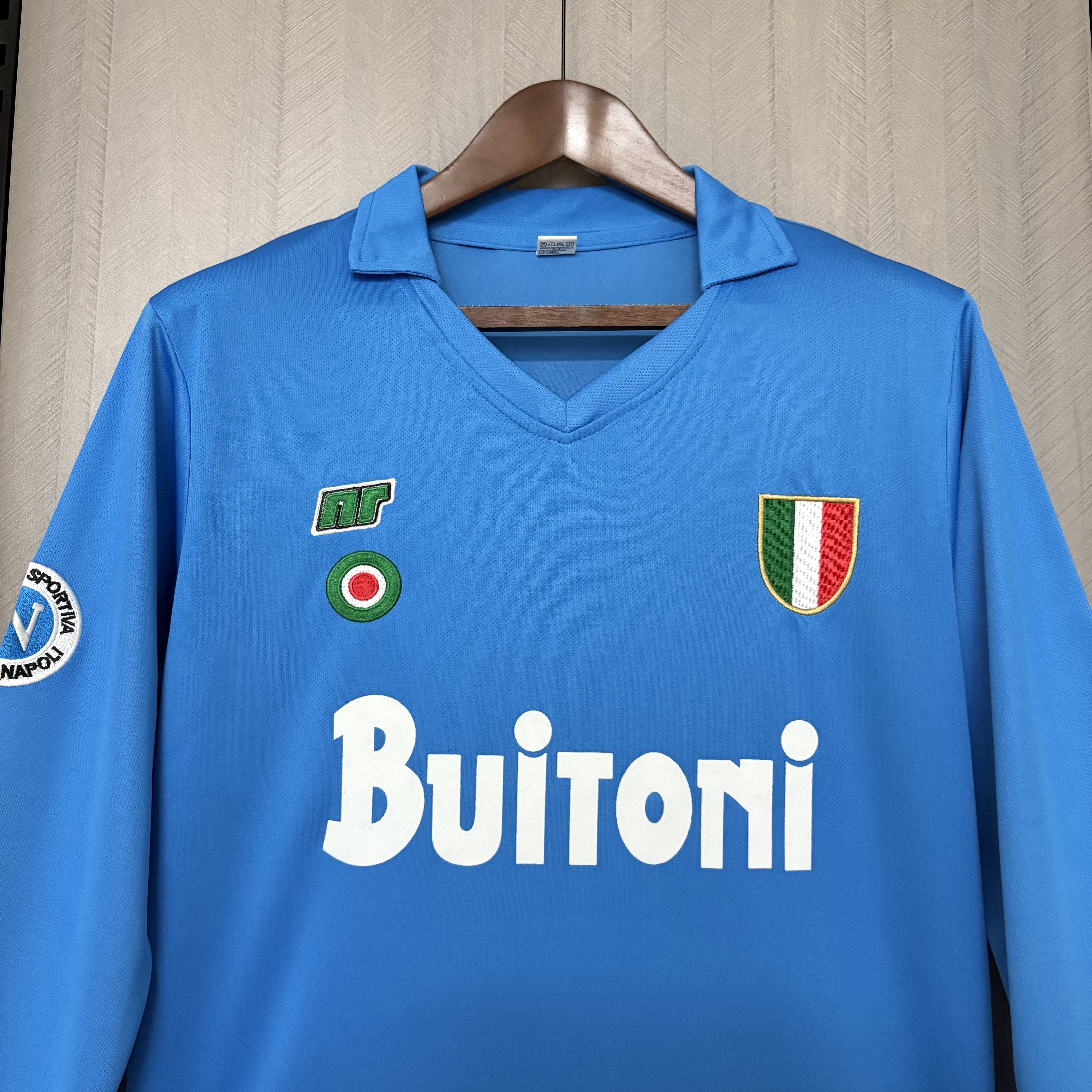 Napoli Mens Retro Long Sleeve Home Jersey