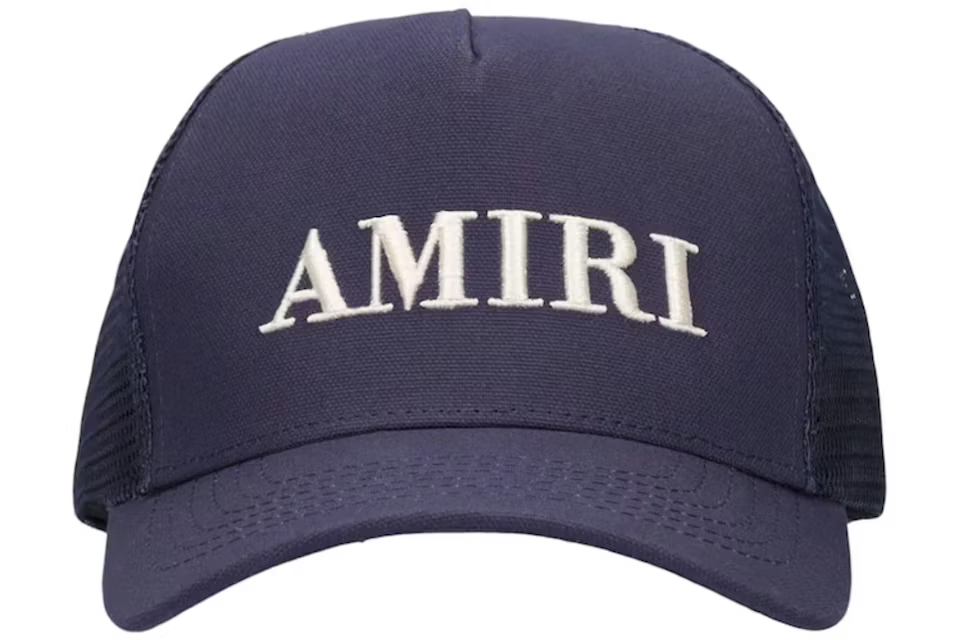 AMIRI Logo Cotton Canvas Trucker Hat Navy