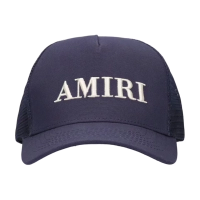 AMIRI Logo Cotton Canvas Trucker Hat Navy 01