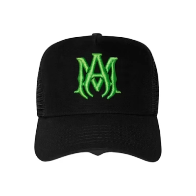 AMIRI MA Logo Trucker Hat Cap Black/Green 01