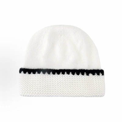 Chanel Cashmere CC Knitted Beanie White Black 02