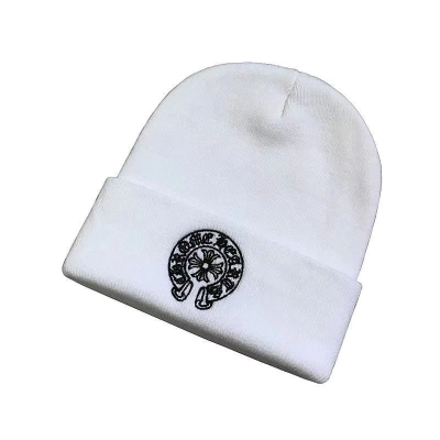 Chrome Hearts Embroidered Horseshoe Logo Beanie White 01