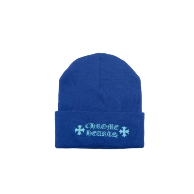 Chrome Hearts Embroidered Logo Blue Beanie 01