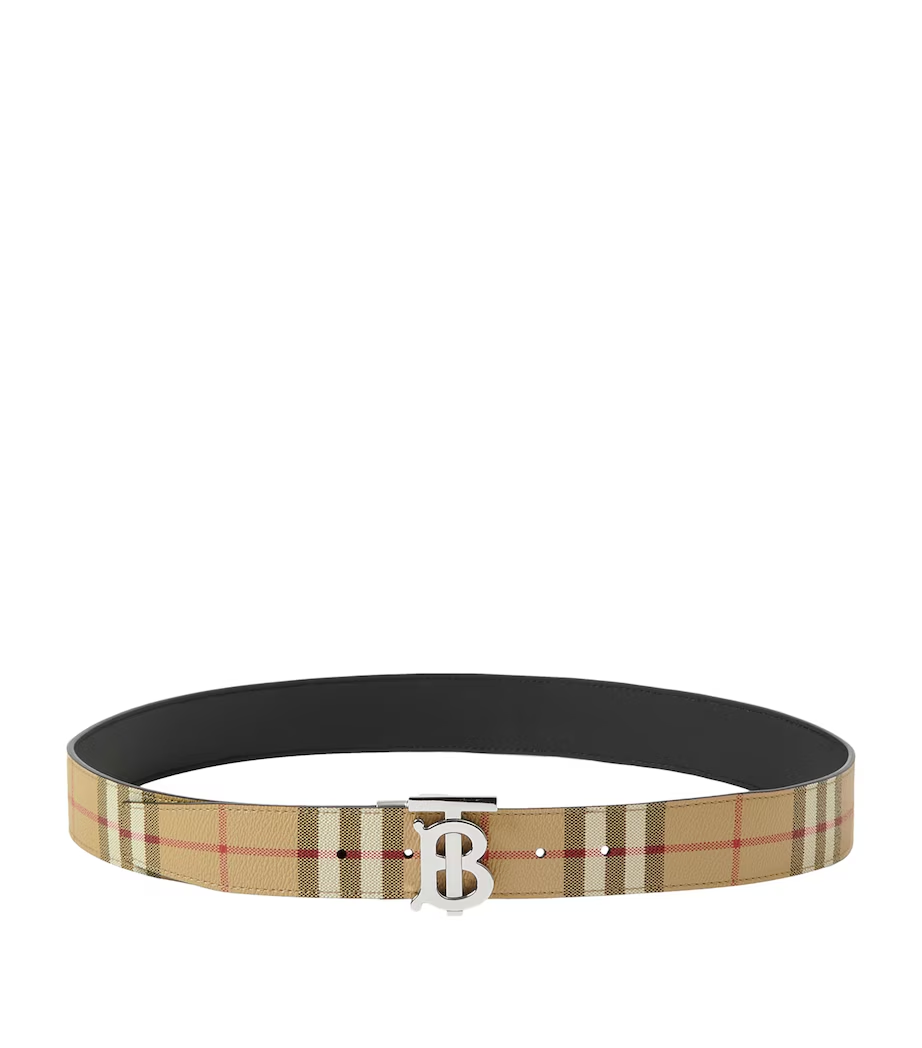 Burberry Leather and Check Reversible TB Belt