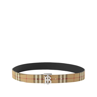 Burberry Leather and Check Reversible TB Belt 01