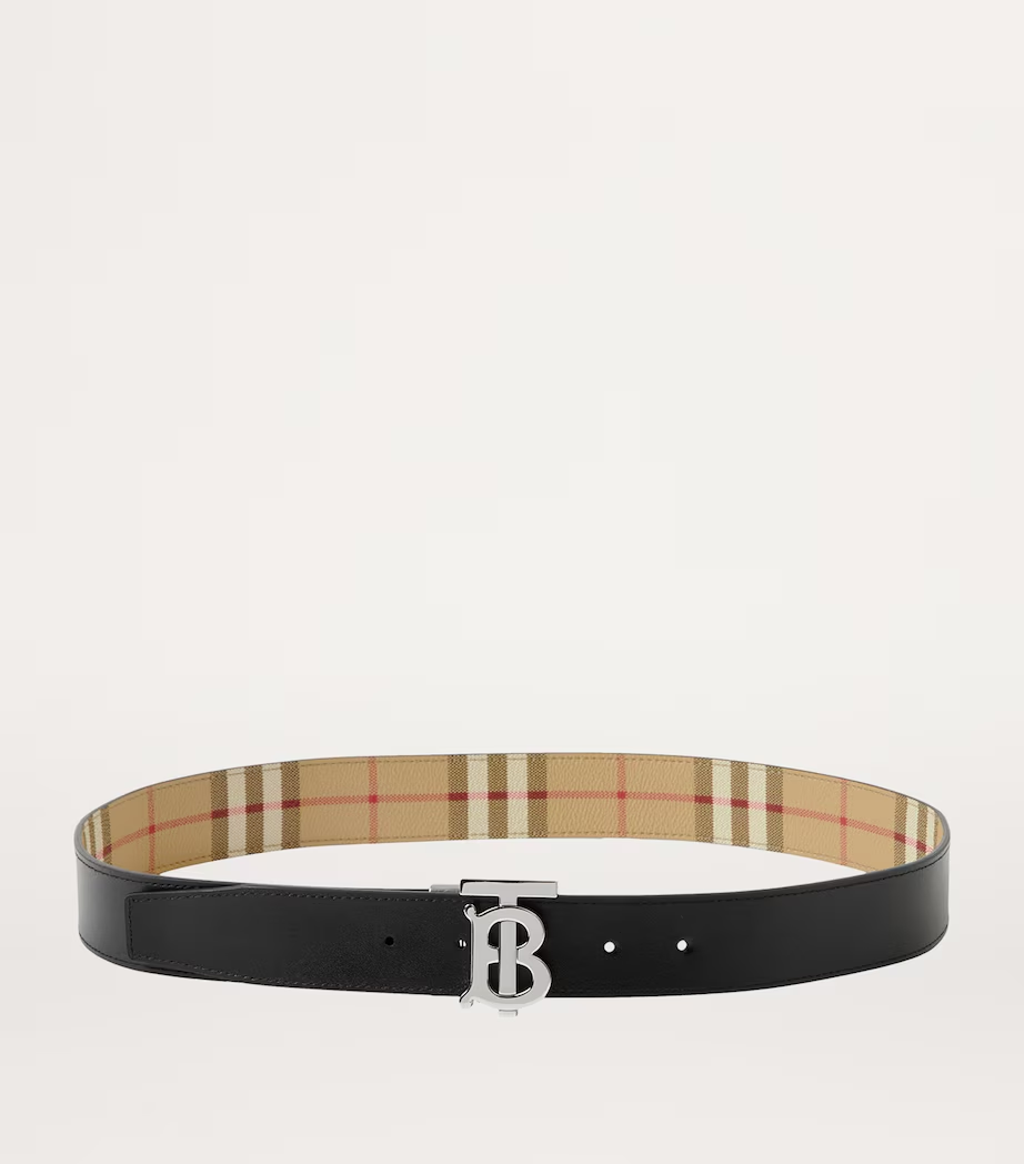 Burberry Leather and Check Reversible TB Belt