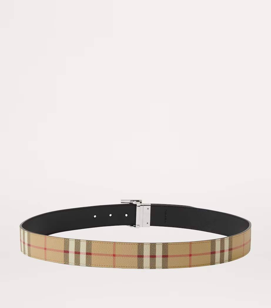 Burberry Leather and Check Reversible TB Belt