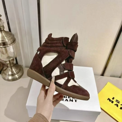 Isabel Marant Bekett Leather Wedge Sneakers Burgundy 02