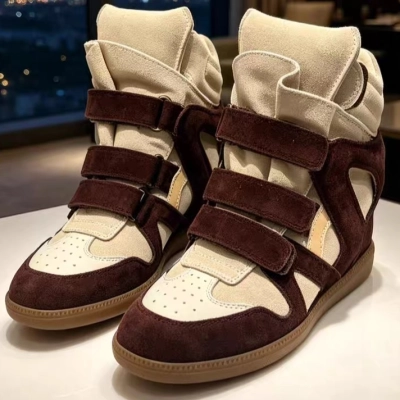 Isabel Marant Bekett Leather Wedge Sneakers White & Wine 01