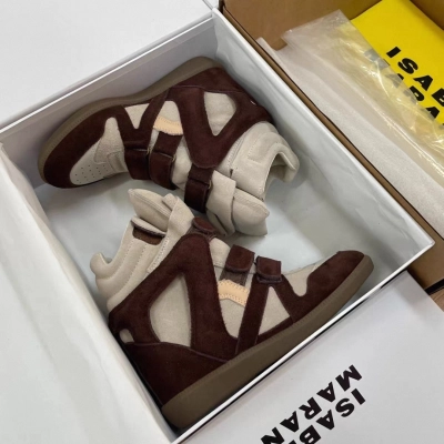 Isabel Marant Bekett Leather Wedge Sneakers White & Wine 02