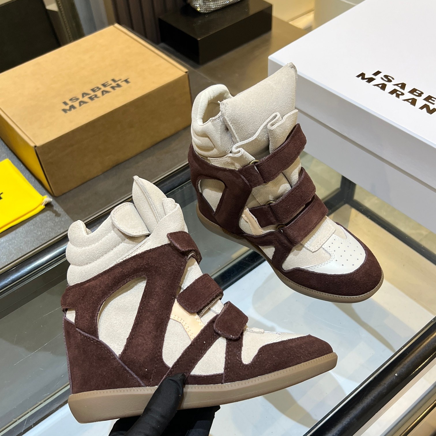 Isabel Marant Bekett Leather Wedge Sneakers White & Wine