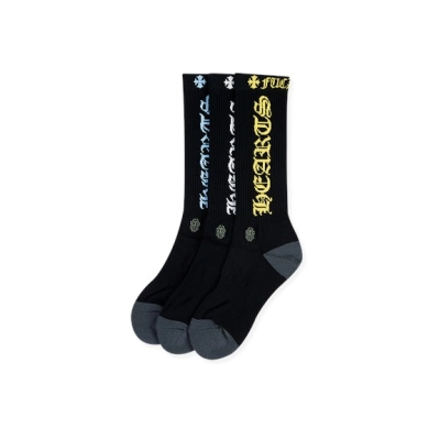 Chrome Hearts CH Socks Black Blue Logo/ White Logo/Yellow Logo 01