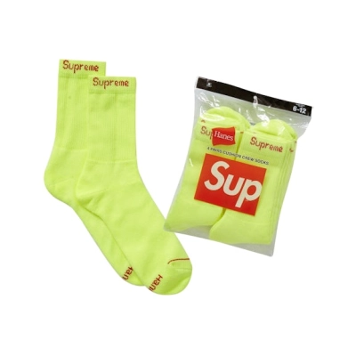 Supreme Hanes Crew Socks Flourescent Yellow 01