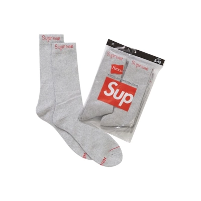 Supreme Hanes Crew Socks Heather Grey 01