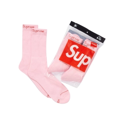 Supreme Hanes Crew Socks Pink 01