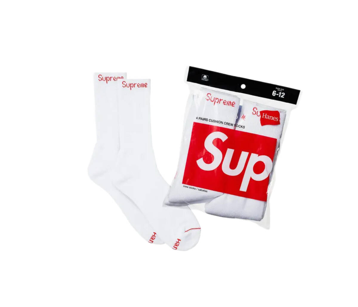 Supreme x Hanes Crew Socks White