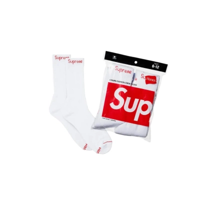 Supreme x Hanes Crew Socks White 01