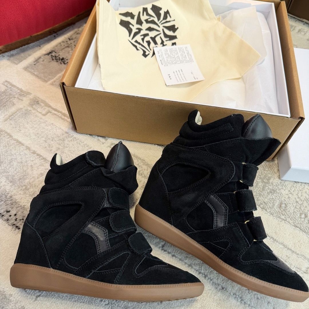 Isabel Marant Bekett Leather Wedge Sneakers Black