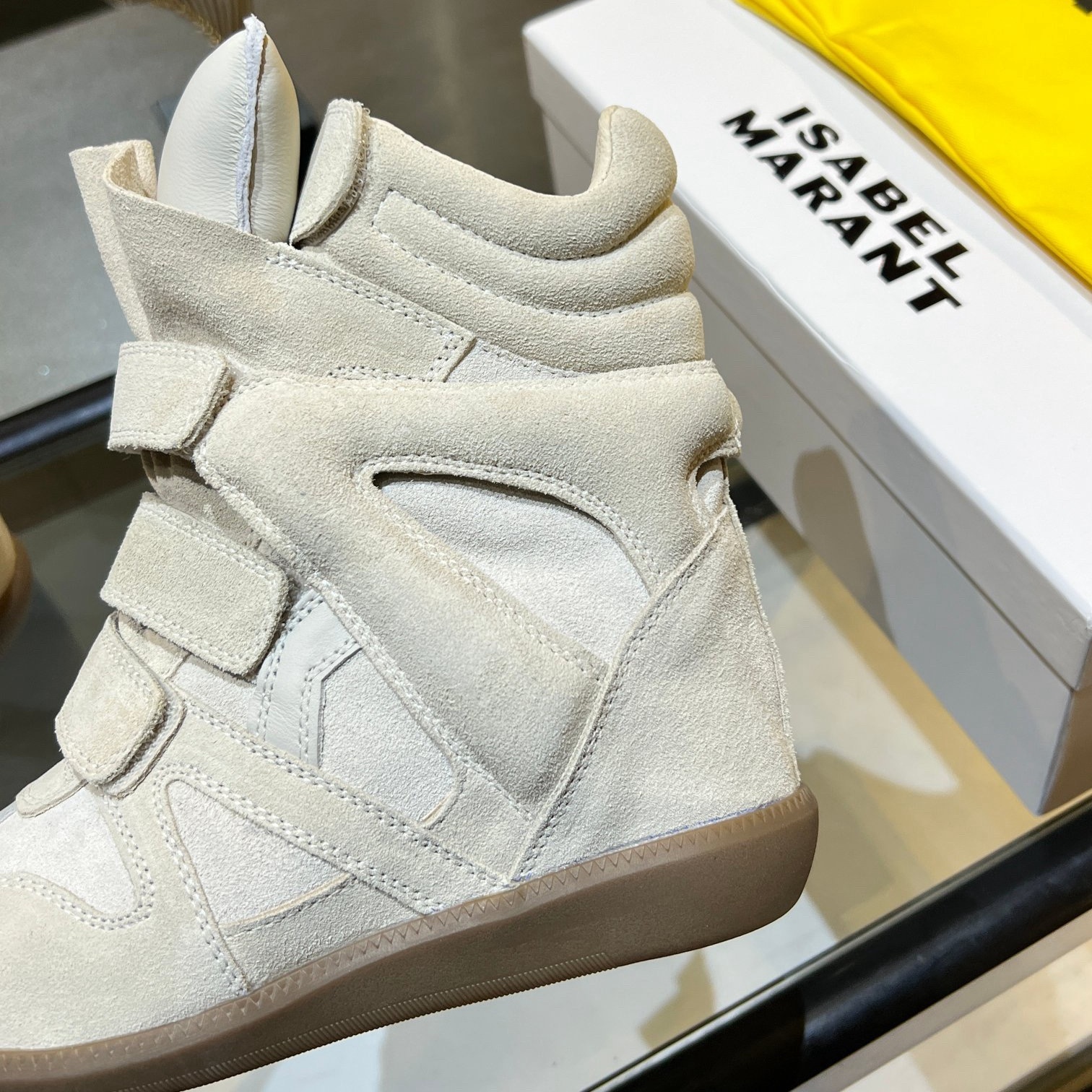 Isabel Marant Bekett Leather Wedge Sneakers Ecru