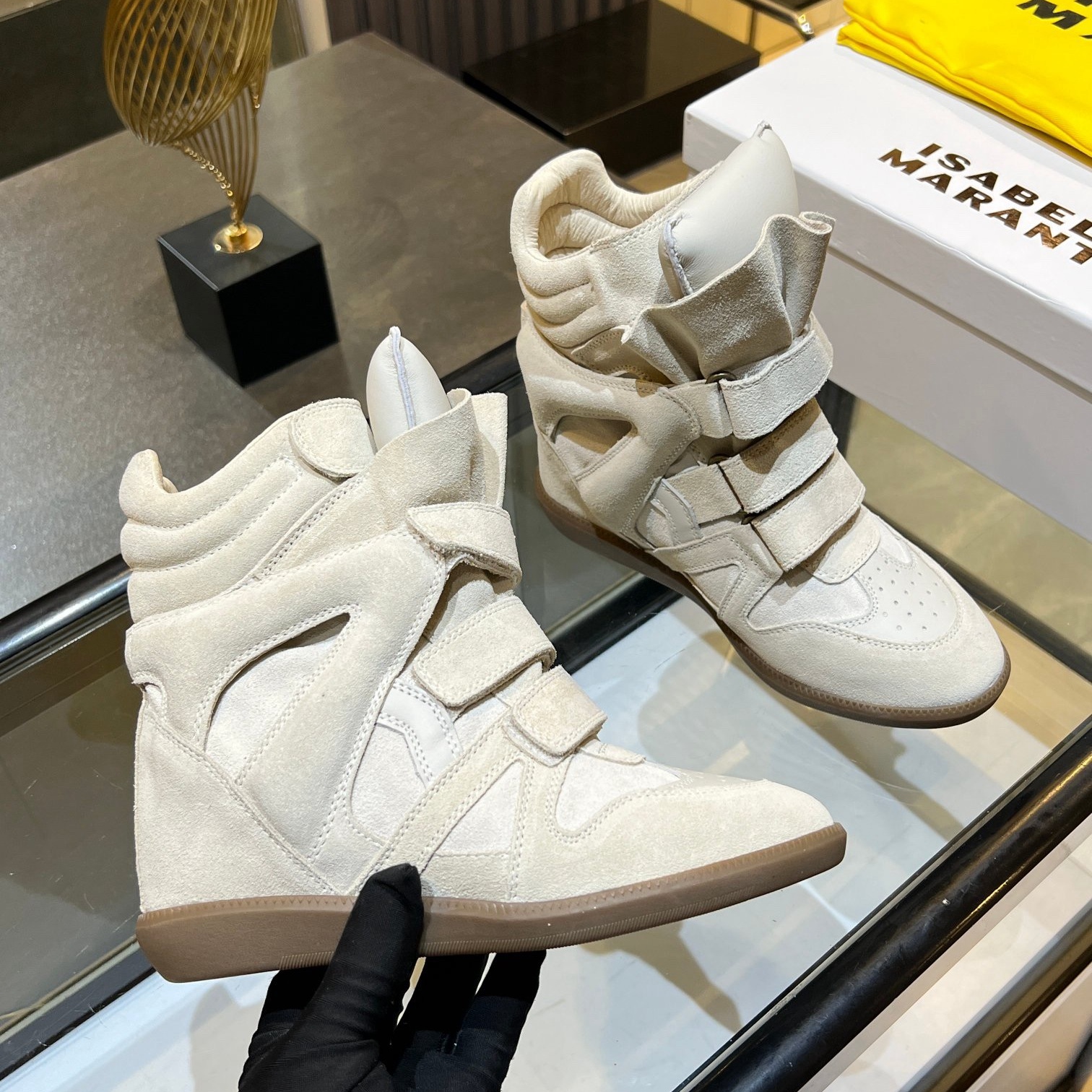 Isabel Marant Bekett Leather Wedge Sneakers Ecru