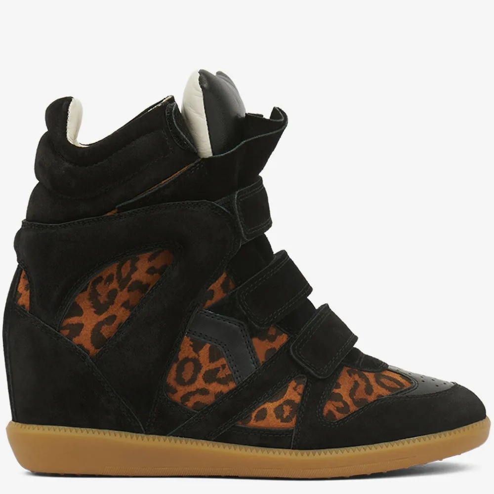 Isabel Marant Bekett Leather Wedge Sneakers Leopard