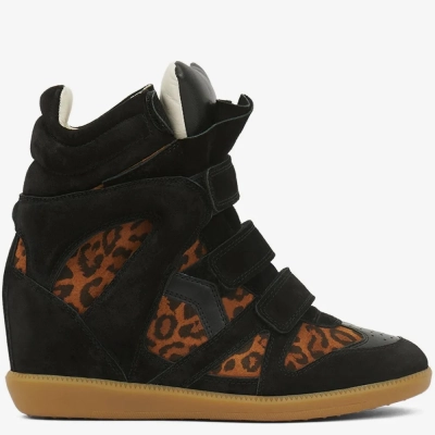 Isabel Marant Bekett Leather Wedge Sneakers Leopard 01