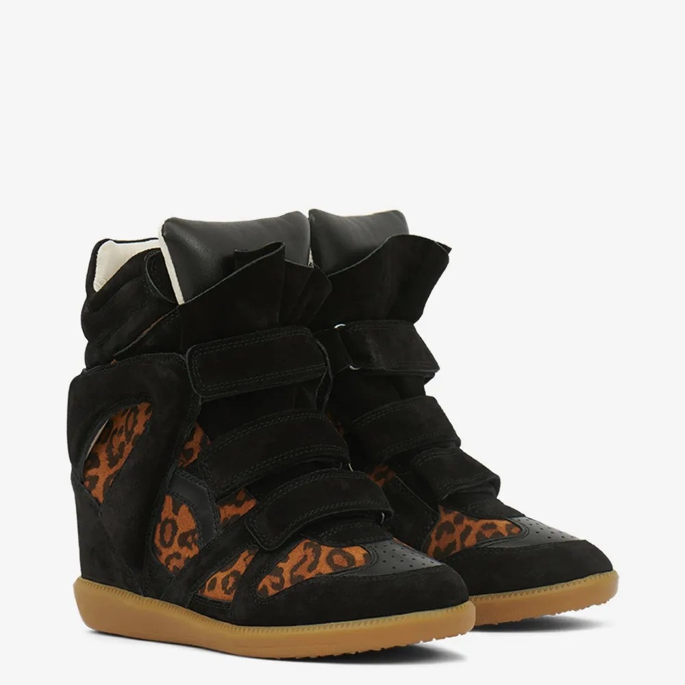 Isabel Marant Bekett Leather Wedge Sneakers Leopard