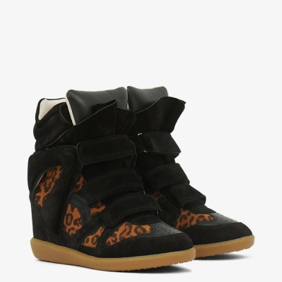 Isabel Marant Bekett Leather Wedge Sneakers Leopard 02