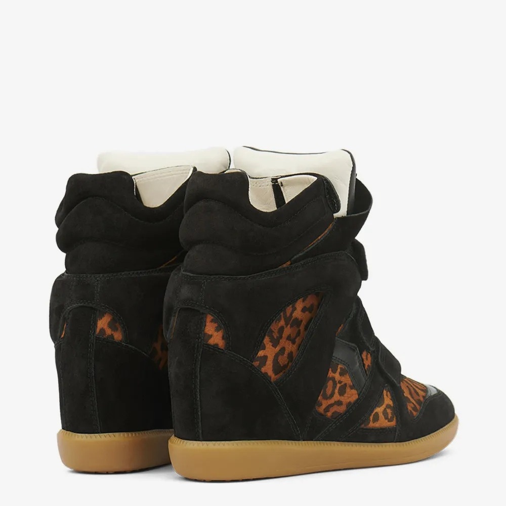 Isabel Marant Bekett Leather Wedge Sneakers Leopard