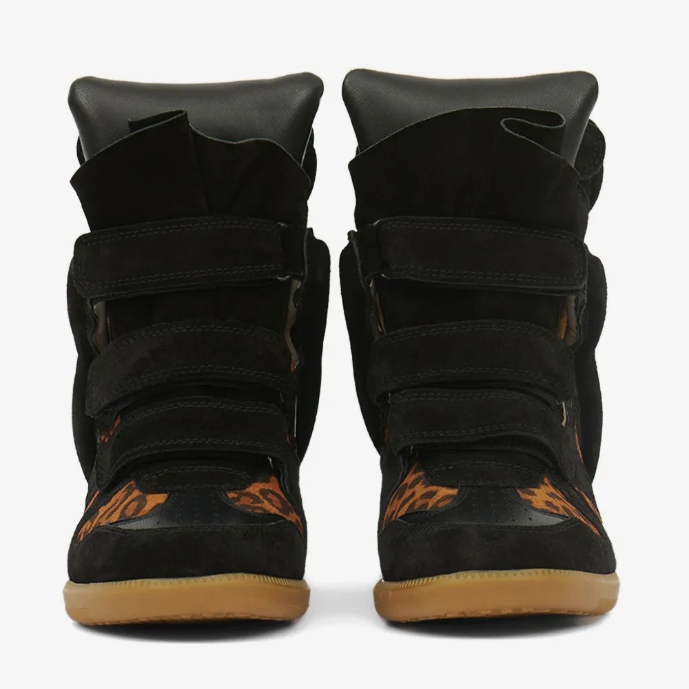 Isabel Marant Bekett Leather Wedge Sneakers Leopard