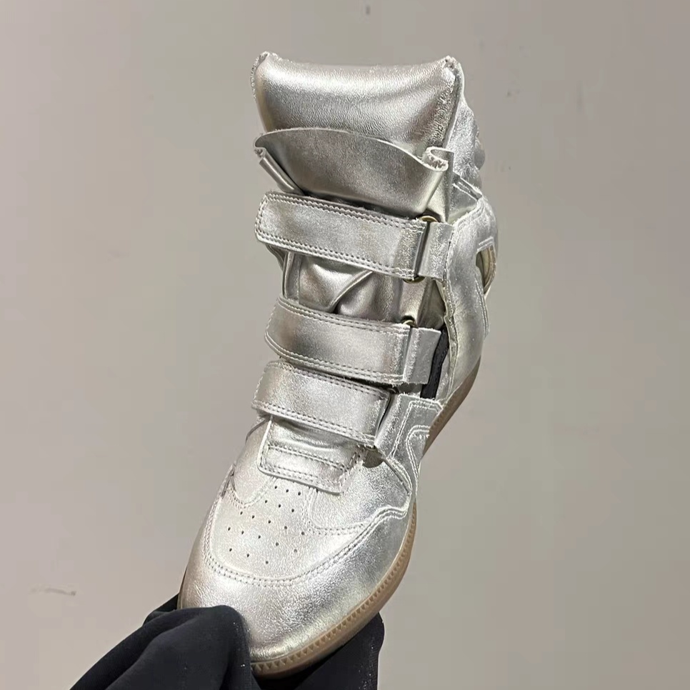 Isabel Marant Bekett Leather Wedge Sneakers Silver