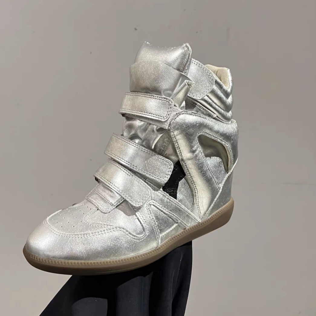 Isabel Marant Bekett Leather Wedge Sneakers Silver
