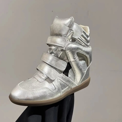 Isabel Marant Bekett Leather Wedge Sneakers Silver 02