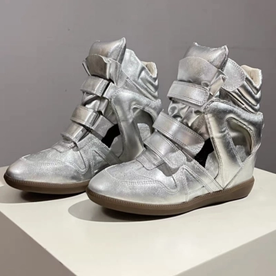 Isabel Marant Bekett Leather Wedge Sneakers Silver 01