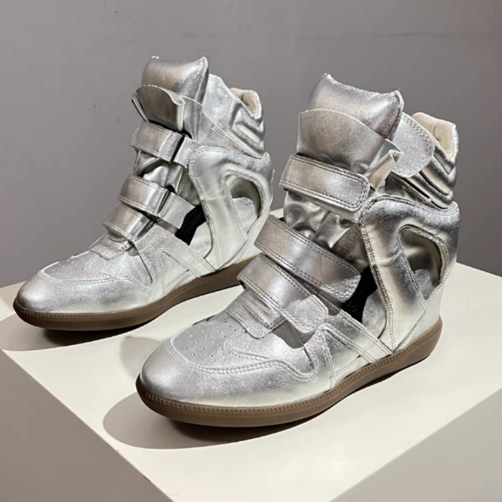 Isabel Marant Bekett Leather Wedge Sneakers Silver