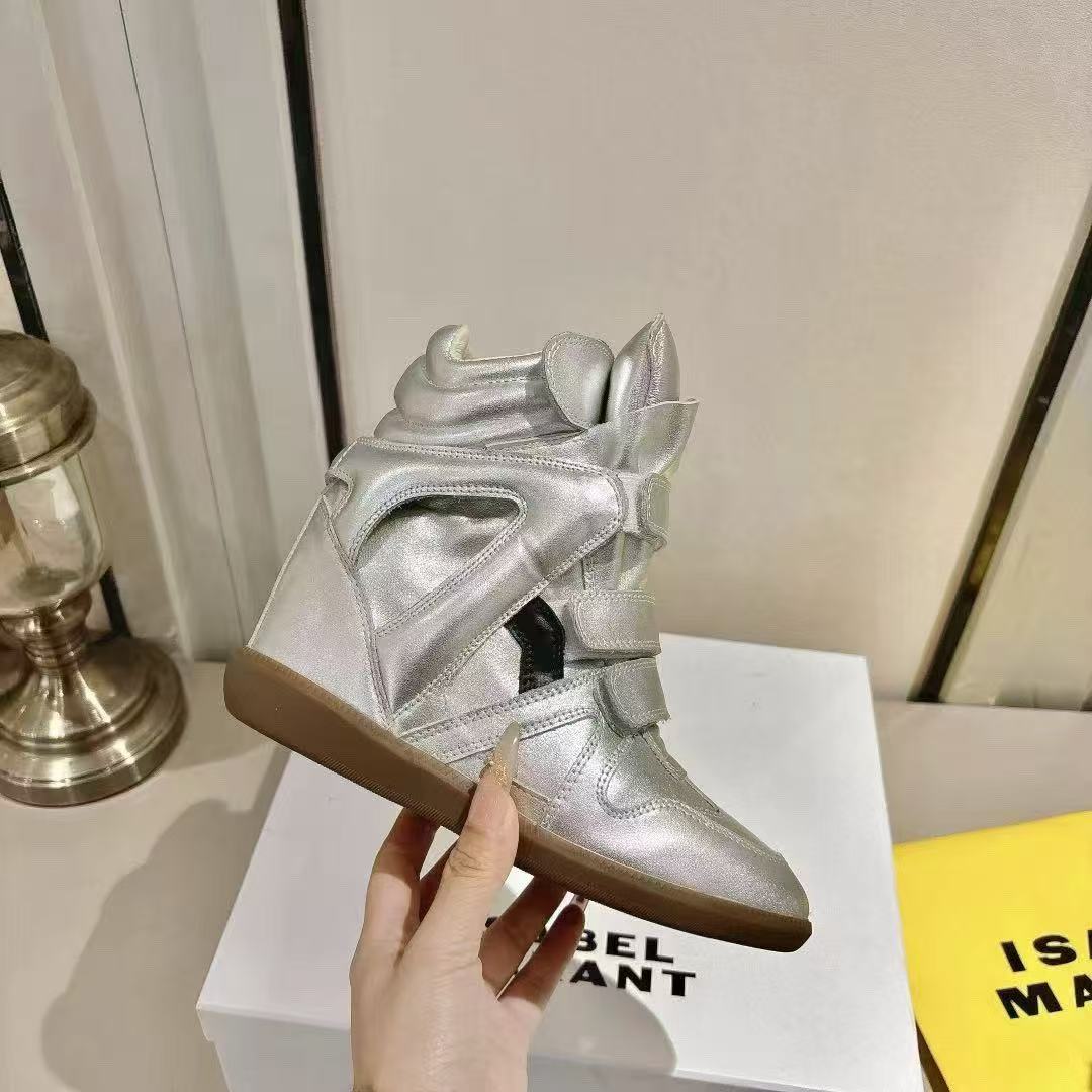 Isabel Marant Bekett Leather Wedge Sneakers Silver