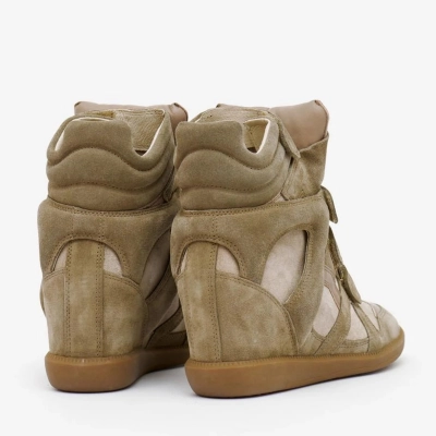 Isabel Marant Bekett Leather Wedge Sneakers Taupe 02
