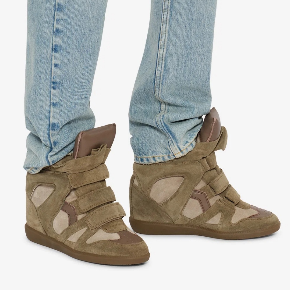Isabel Marant Bekett Leather Wedge Sneakers Taupe