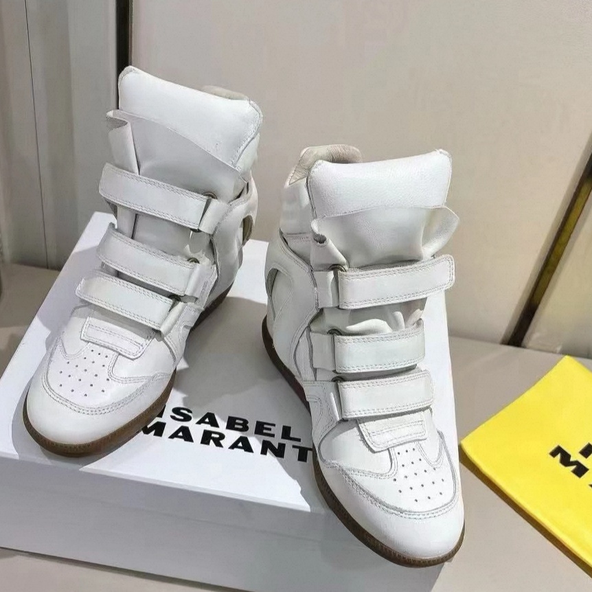 Isabel Marant Bekett Leather Wedge Sneakers White
