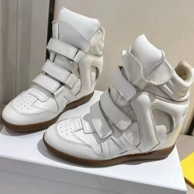 Isabel Marant Bekett Leather Wedge Sneakers White 01
