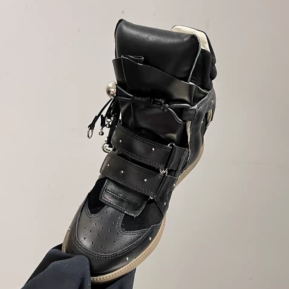 Isabel Marant Bekett Studded Leather Wedge Sneakers Black